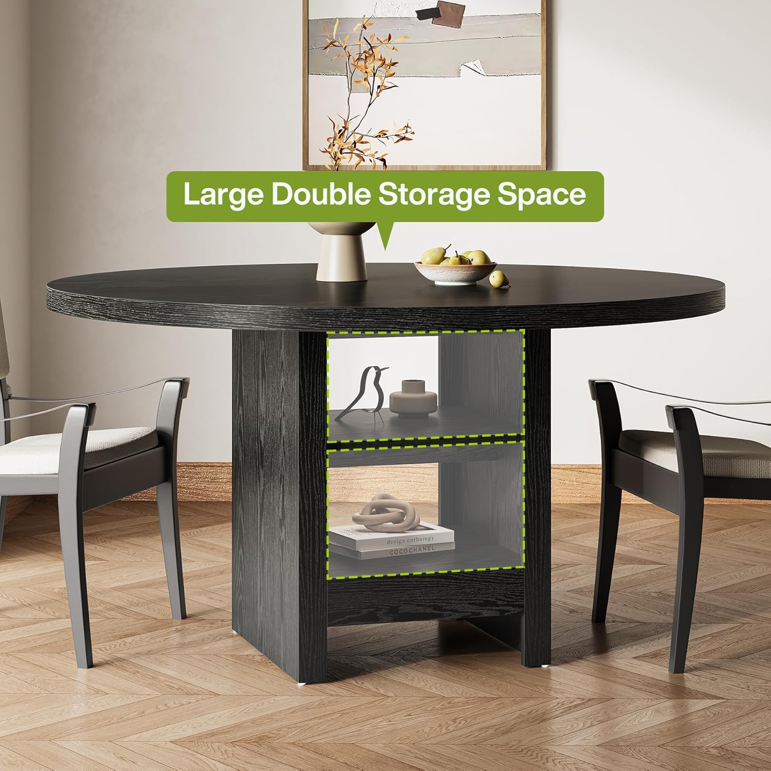 47-Inch Round Dining Table with Storage for 4-6